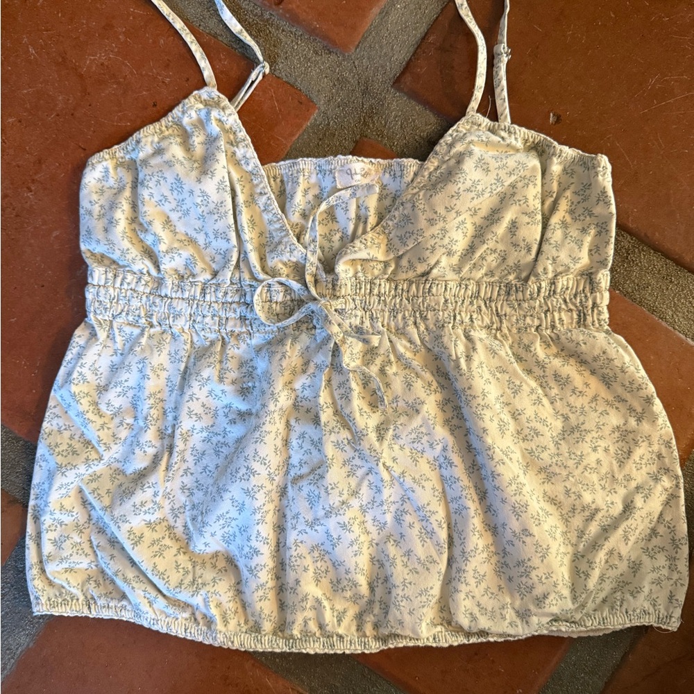 Brandy Melville Blue Floral Cream Camisole